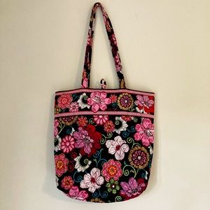 Vera Bradley Vintage 2007 Mod Brown Flowers Tote Bag with Pocket, Pink/Brown